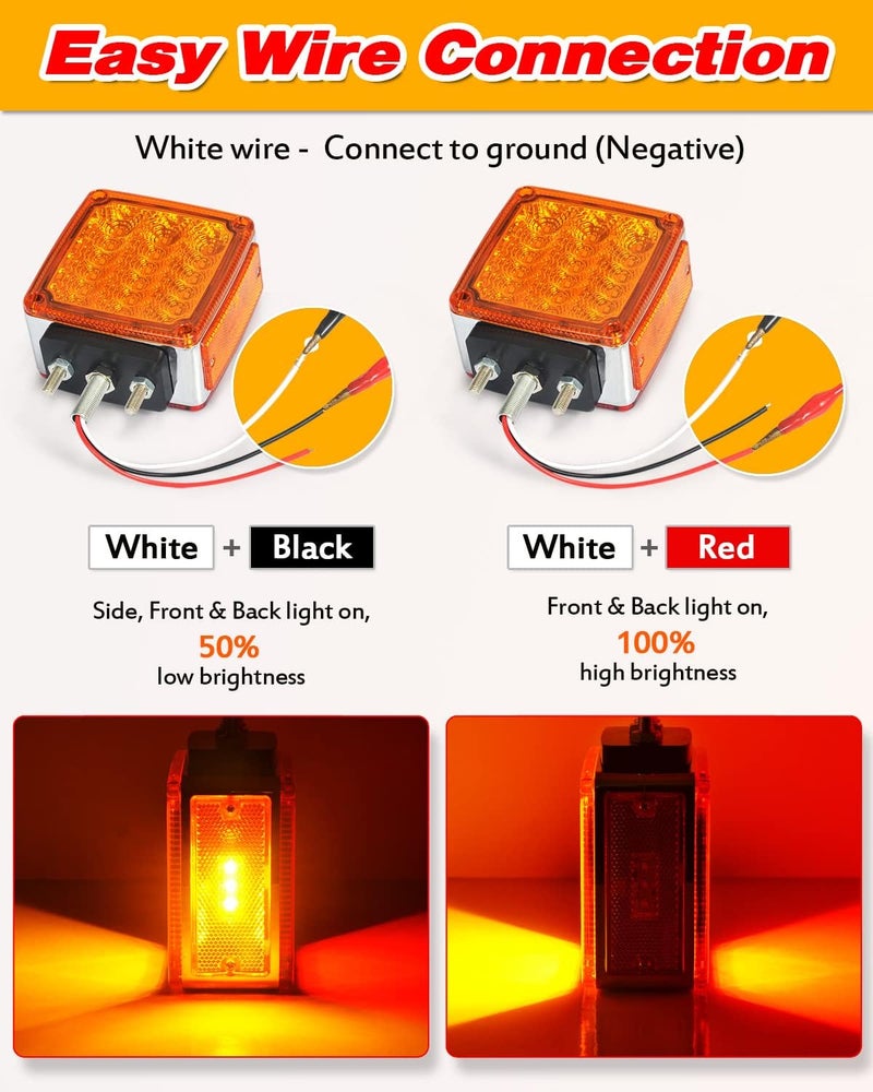 Aukmak 2pcs Amber + Red 39 LED Square Pedestal Lights Stud Mount Trailer Fender Lights Double Face Semi Truck LED Turn Signal Light Trucks Accessories Side Marker - Image 4