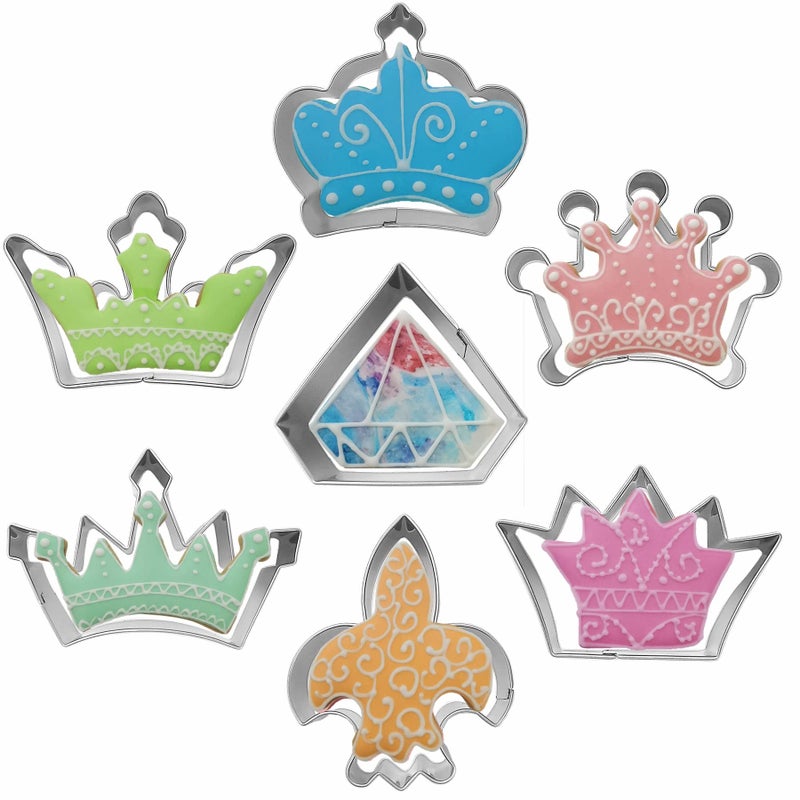 Crown Cookie Cutter Set of 7 pcs Stainless Steel Princess Crown Series Fondant Cutters Baking Molds
