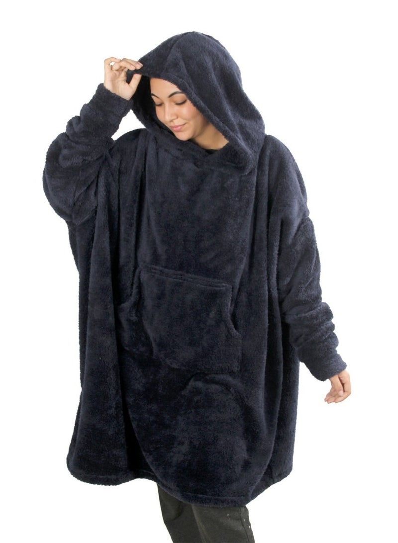 سنوز طقم قطعتين، دفاية قابله للارتداء سنوز أوفر سايز مع غطاء للرأس، بلاك & دارك بلو - Image 2