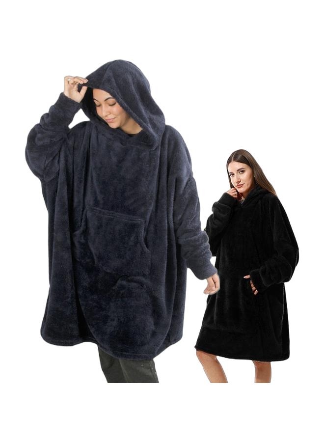 سنوز طقم قطعتين، دفاية قابله للارتداء سنوز أوفر سايز مع غطاء للرأس، بلاك & دارك بلو - Image 1