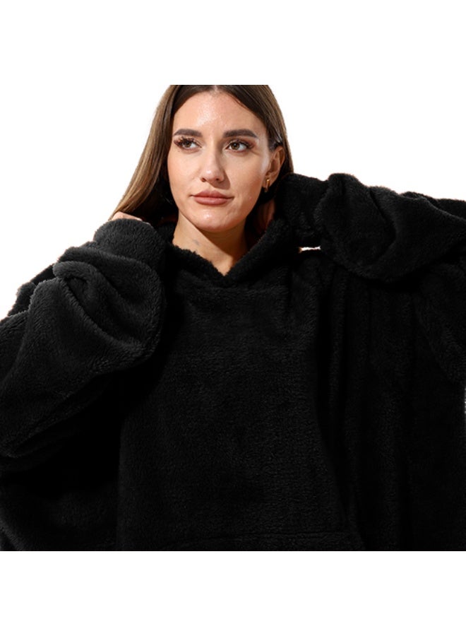 سنوز طقم قطعتين، دفاية قابله للارتداء سنوز أوفر سايز مع غطاء للرأس، بلاك & دارك بلو - Image 5