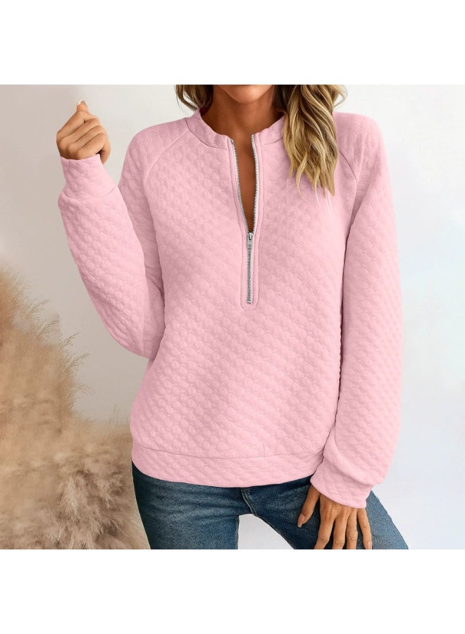 general Women Half Zip Up Quilted Sweatshirt Lightweight Crew Neck Long Sleeve Hoodies Loose Fall Fashion Textured Pullover Tops - Image 1