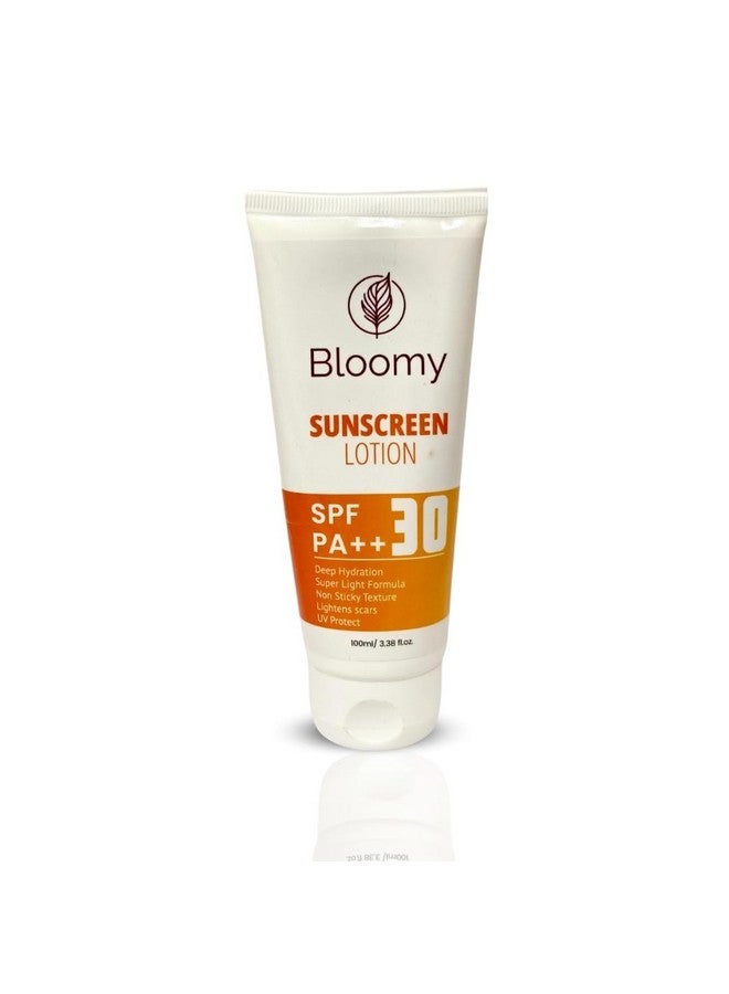 BLOOMY Sunscreen Lotion SPF 30 PA+++ | Broad Spectrum UVA & UVB Protection | No White Cast | Non-Sticky & Lightweight | Ideal for Oily & Combination Skin Types | 100 ml - Image 1