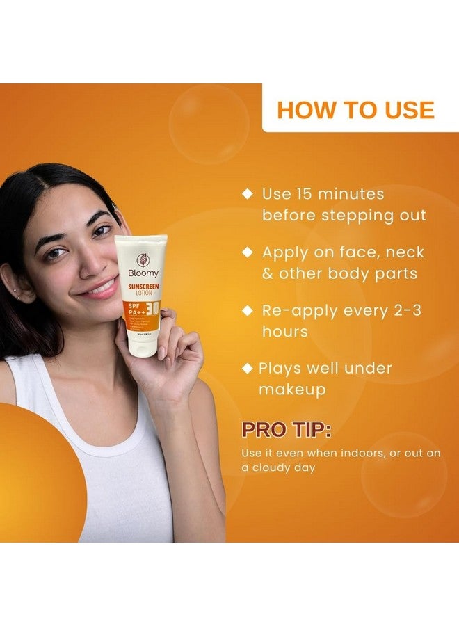 BLOOMY Sunscreen Lotion SPF 30 PA+++ | Broad Spectrum UVA & UVB Protection | No White Cast | Non-Sticky & Lightweight | Ideal for Oily & Combination Skin Types | 100 ml - Image 5