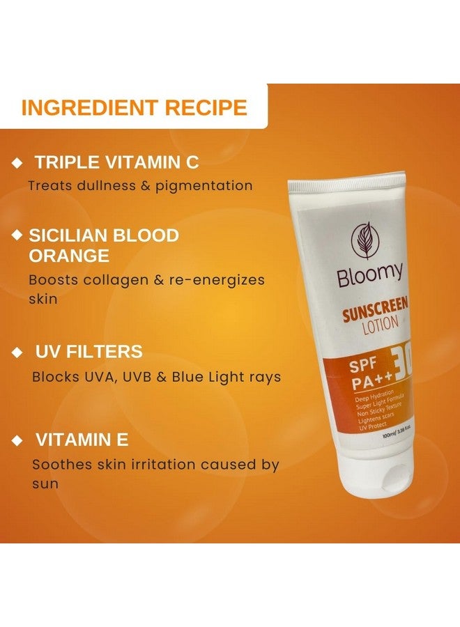 BLOOMY Sunscreen Lotion SPF 30 PA+++ | Broad Spectrum UVA & UVB Protection | No White Cast | Non-Sticky & Lightweight | Ideal for Oily & Combination Skin Types | 100 ml - Image 4
