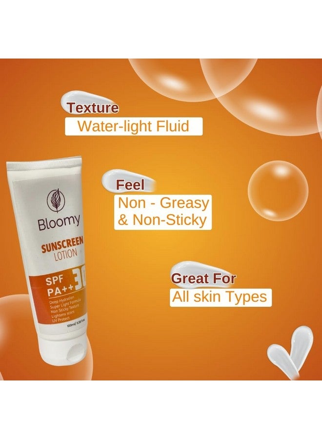 BLOOMY Sunscreen Lotion SPF 30 PA+++ | Broad Spectrum UVA & UVB Protection | No White Cast | Non-Sticky & Lightweight | Ideal for Oily & Combination Skin Types | 100 ml - Image 3