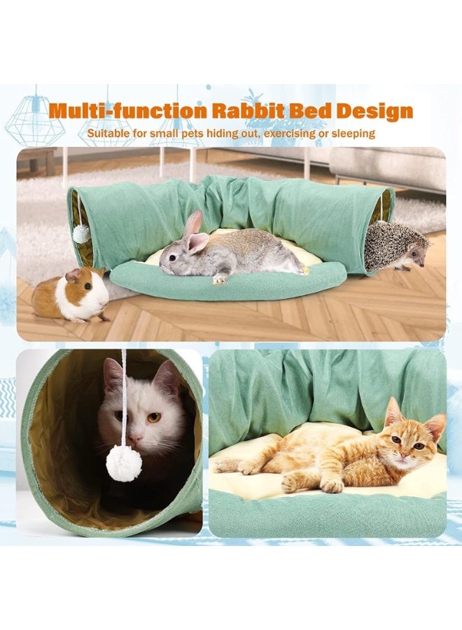 Generic Bunny Tunnel Bed, 2-in-1 Collapsible Rabbit Tunnel Tubes Toys with Removable Mat Bunny Hideout for Cats Kittens Rabbits Bunny Guinea Pigs Kitty  - Image 2