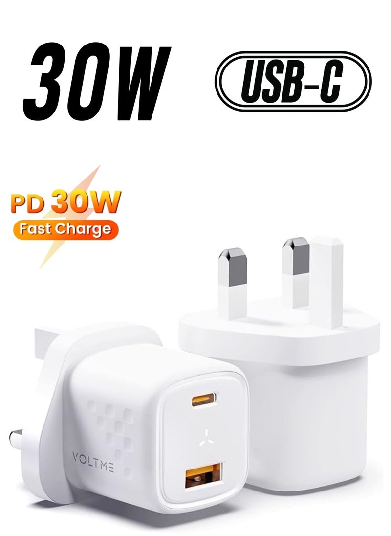 VOLTME - 30W GaN3 Dual Port USB-C Power Adapter | Fast Charging Wall Charger for iPhone 16 Pro/Max/Plus Series, iPhone 15 Pro/Max/15/15 Plus, iPhone 14/13/12, iPad, MacBook Air, Samsung Galaxy S24/S23/S22/S21, and More | PD 30W for Efficient Power Delivery- White - Image 1