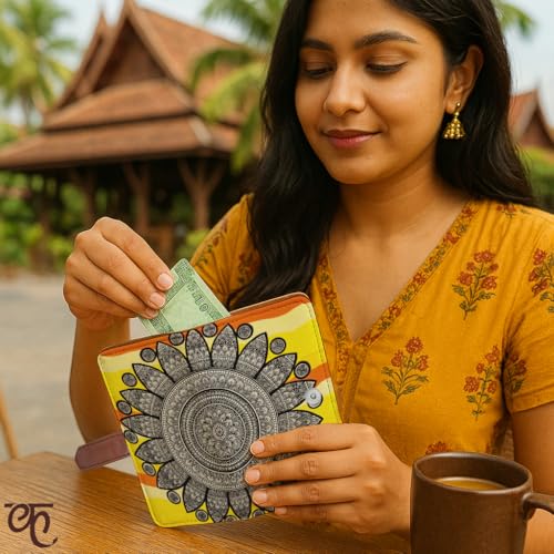 Kalankit Ladies Wallet for Women | Vegan Leather Travel Passport Wallet | Bi-Fold Long Purse for Woman, Gift Items for Women, Passport Holder | Yellow Hues - Image 2
