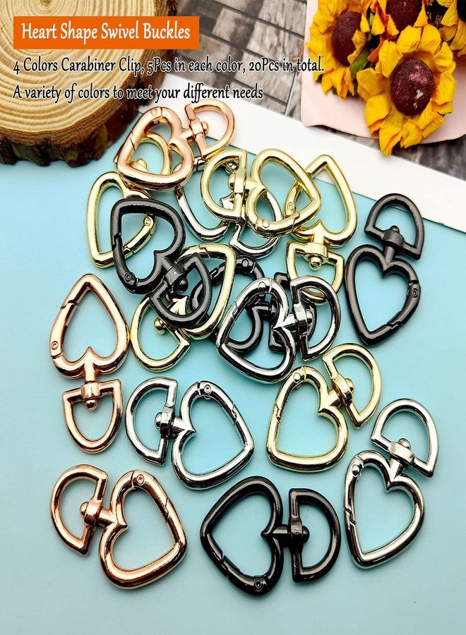 Oubaka 20Pcs Heart Shaped Carabiner Swivel Snap Clip, 4 Colors Trigger Spring Buckle with Swivel Clasps D Ring Keychain Carabiner Clip Hooks Spring Keyring for DIY Key Chains, Bags, Purses - Image 2