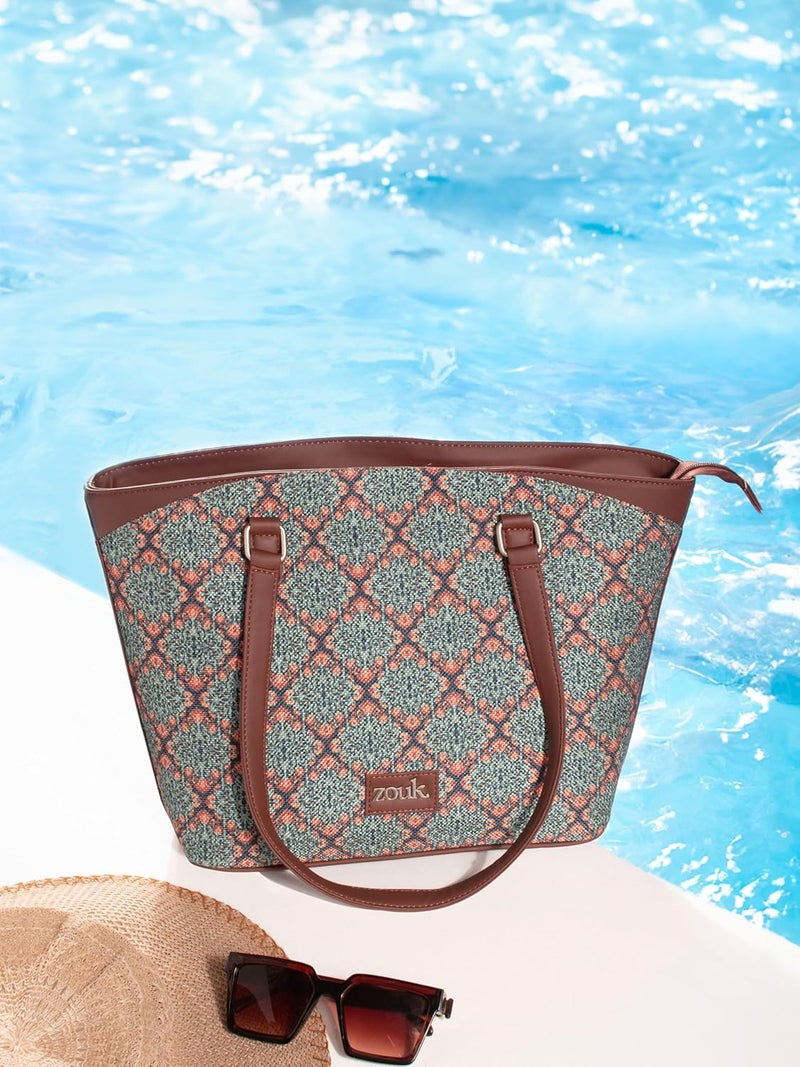 ZOUK حقيبة سفر كلاسيكية مطبوعة نباتية للسيدات - Image 3