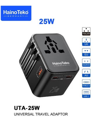 محول السفر العالمي HainoTeko UTA-25W - شحن سريع 25 وات مع توافق متعدد المناطق وخيارات إخراج متعددة أسود - pzsku/Z307DE22D3CCF5AA7F257Z/45/_/1738330999/273f7097-5e18-44b6-9a0b-c544ab357732