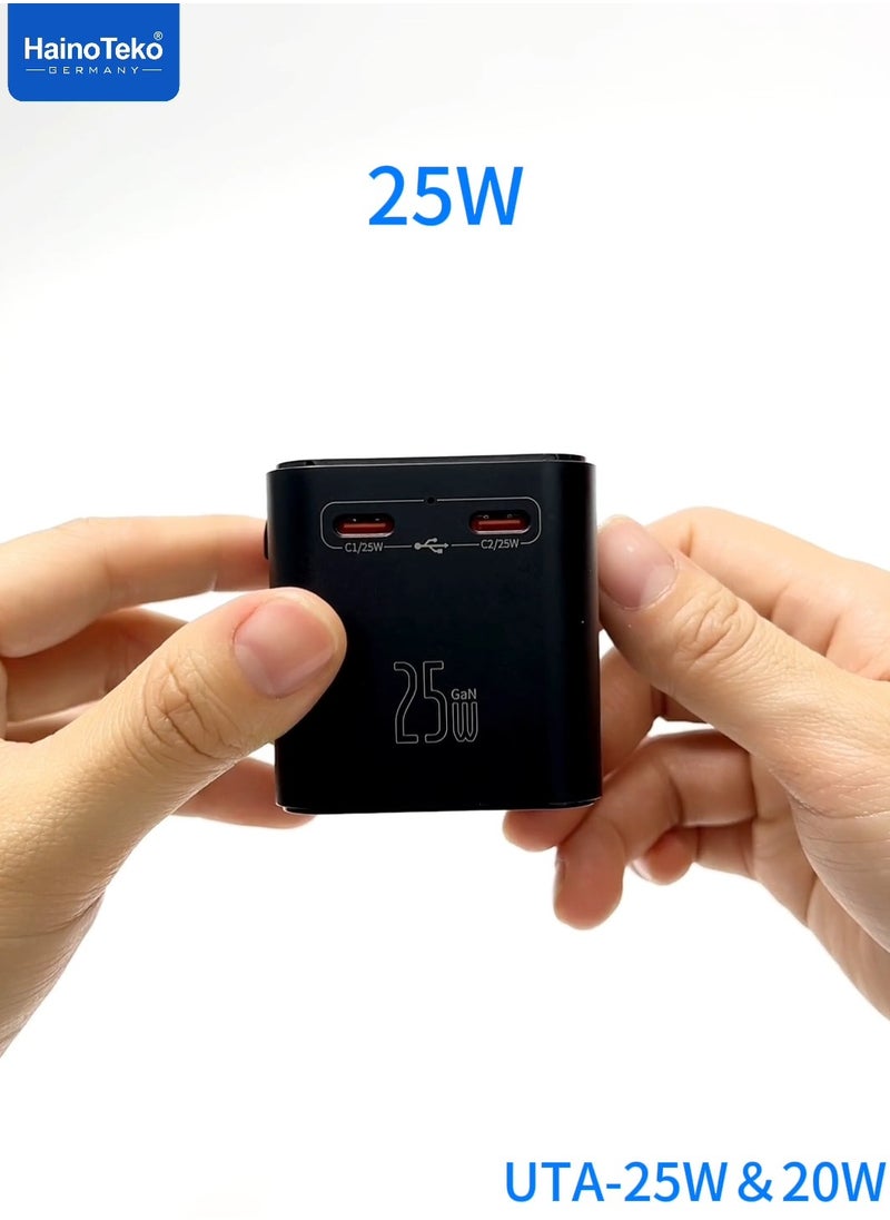 HainoTeko HainoTeko UTA-25W Universal Travel Adapter – 25W Fast Charging with Multi-Region Compatibility and Multiple Output Options Black  - Image 3