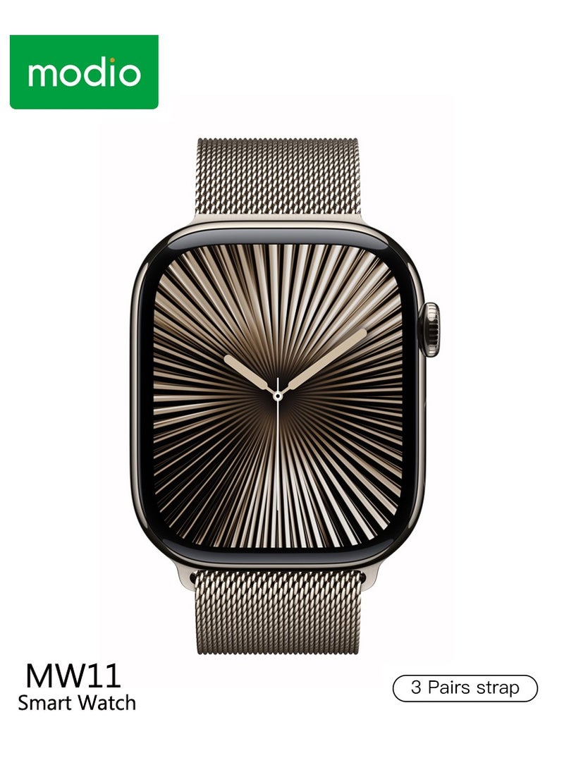 Modio MW11 Smartwatch 2.2 Inch Full Screen Display with 3 Interchangeable Straps and Charging Cable For Ladies and Gents Silver - Image 2