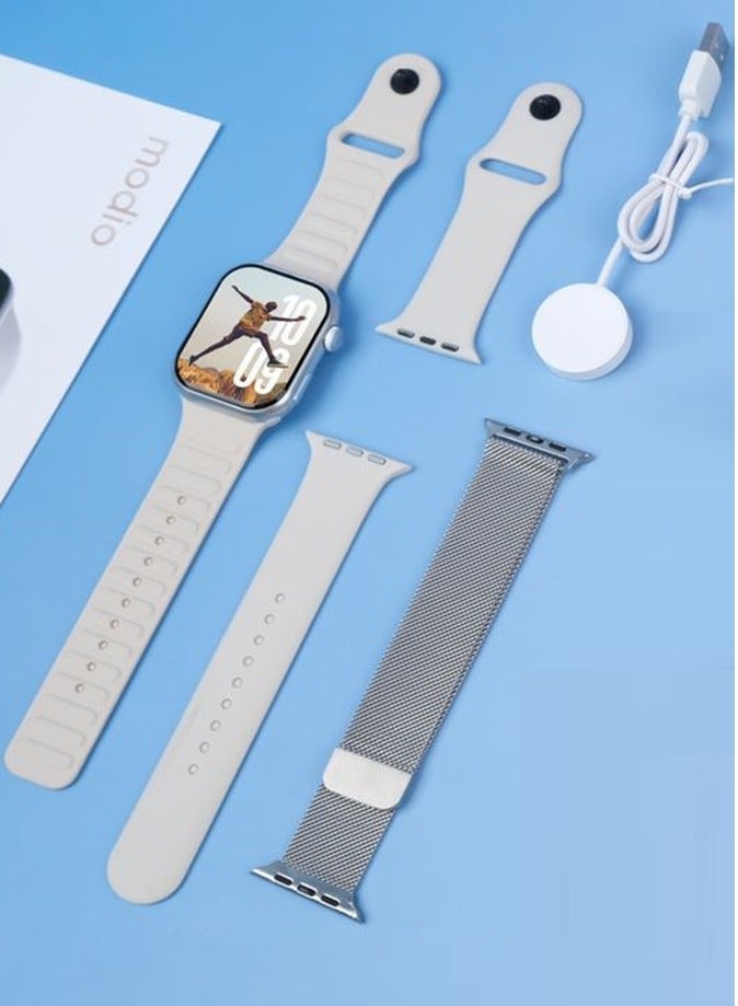 Modio MW11 Smartwatch 2.2 Inch Full Screen Display with 3 Interchangeable Straps and Charging Cable For Ladies and Gents Silver - Image 3