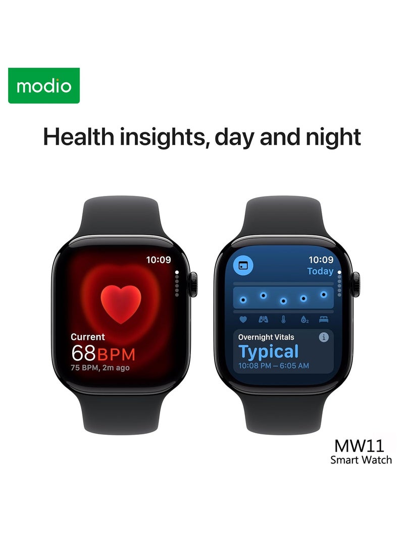 Modio MW11 Smartwatch 2.2 Inch Full Screen Display with 3 Interchangeable Straps and Charging Cable For Ladies and Gents Silver - Image 5