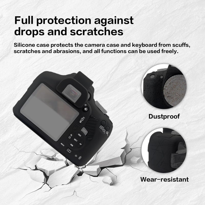 Easy Hood Soft Silicone Camera Case Cover for Canon Rebel T6/1300D, T7/1500D DSLR - Black with Button Marking - Image 2