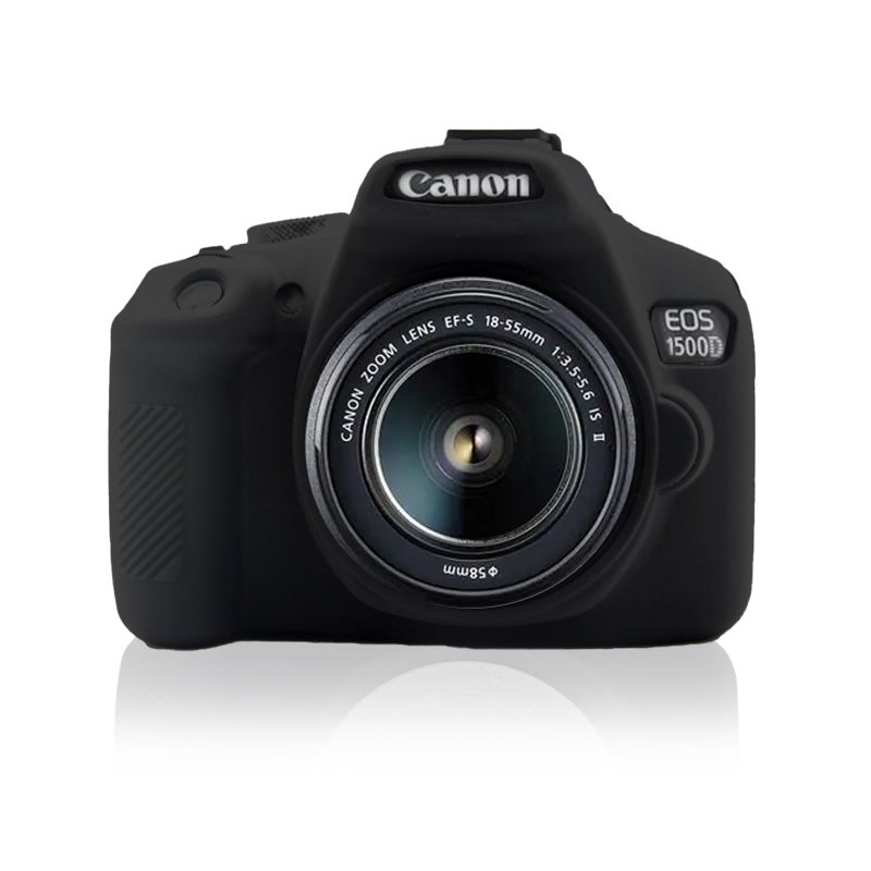 Easy Hood Soft Silicone Camera Case Cover for Canon Rebel T6/1300D, T7/1500D DSLR - Black with Button Marking - Image 1