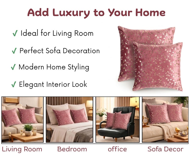 RD TREND® Premium Velvet Cushion Covers Set of 5 | Soft Decorative Throw Pillow Covers for Sofa, Bed & Living Room | Cushion Cover 16 inch x 16 inch (40x40 cm) Dusty Rose - Image 3
