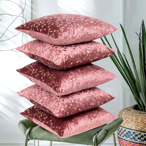 RD TREND® Premium Velvet Cushion Covers Set of 5 | Soft Decorative Throw Pillow Covers for Sofa, Bed & Living Room | Cushion Cover 16 inch x 16 inch (40x40 cm) Dusty Rose - Image 1