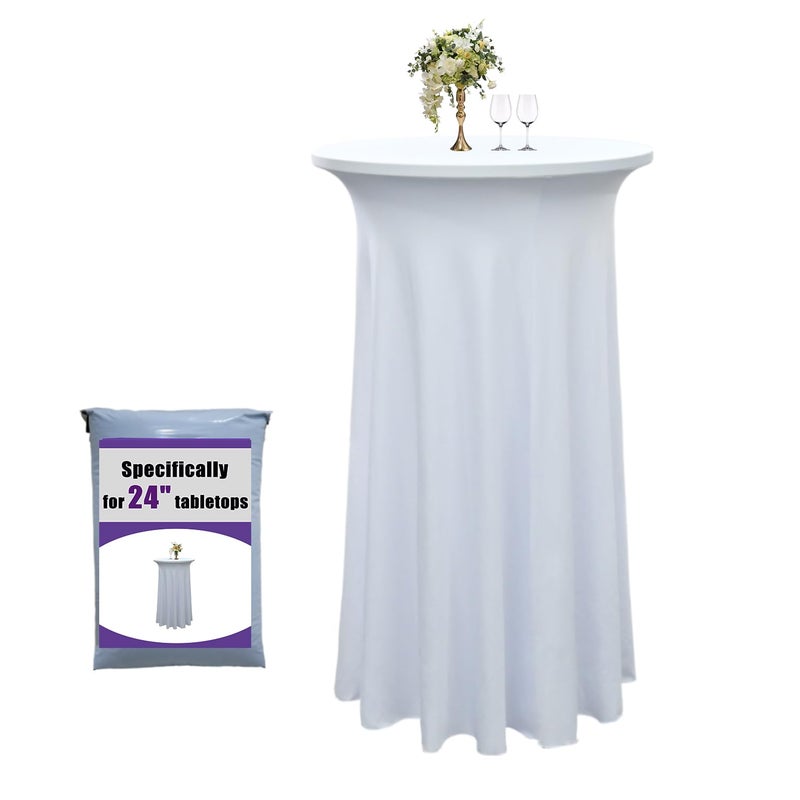 Yoquare 1 Pack 24"x43" White Round Cocktail Table Skirt| Cocktail Spandex Tablecloth |Spandex Fitted High Top Table with Skirt|Stain 、Wrinkle Resistant、Washable for Bar Wedding Cocktail Party Banquet Table - Image 1