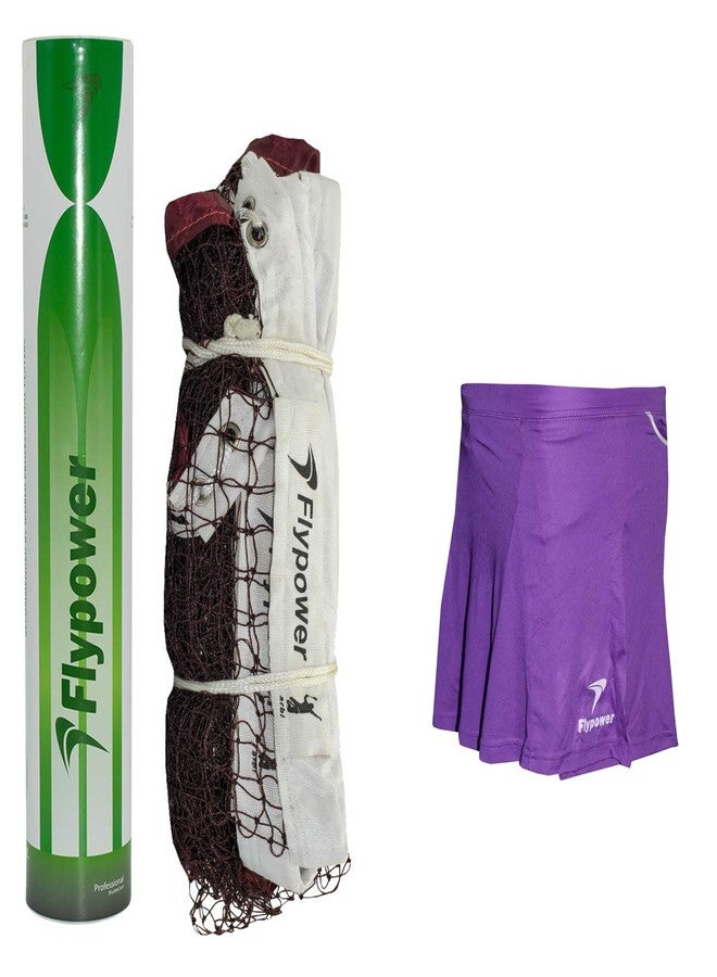 FLYPOWER Badminton Feather Shuttle Cock Green with NET 850 MEHROON and Skirt UTARI Purple Size J-2 - Image 2