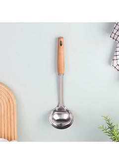 DANUBE HOME Danube Essential Ladle Stainless Steel Beech Wood Serving Ladle High Quality Serving Utensil Versatile Cooking Tool For Home Kitchen & Dining Room L31xW8.5xH7cm Clear  - Image 1