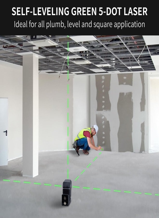 Firecore مستوى ليزر فايركور خماسي النقاط، ليزر بلوم بوب أخضر ذاتي التسوية بقاعدة مغناطيسية، مدى 131 قدمًا، بطاريتان AA وحقيبة حمل متضمنة - F501G - Image 3