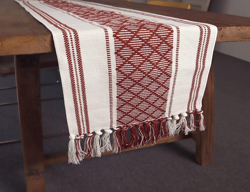 STONEMUNK Cotton Table Runner 13'' x 72'' Eco-Friendly Hand-Made Cotton Runner for Parties, Dining Table, Wedding, Boho Runner - (Maroon - T.R (Raj)) - Image 2