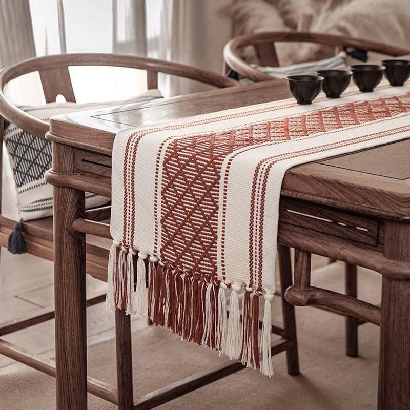 STONEMUNK Cotton Table Runner 13'' x 72'' Eco-Friendly Hand-Made Cotton Runner for Parties, Dining Table, Wedding, Boho Runner - (Maroon - T.R (Raj)) - Image 1