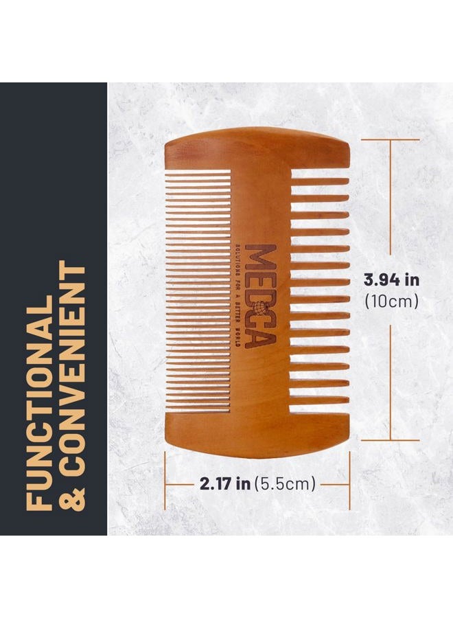 MEDca Wooden Beard Comb With Leather Case - Handcrafted Solid Beechwood Beard, Mustache and Head Hair Pocket Combs for Men Dual Action Fine & Coarse Teeth Perfect for Conditioner Oils and Beard Balms - Image 2