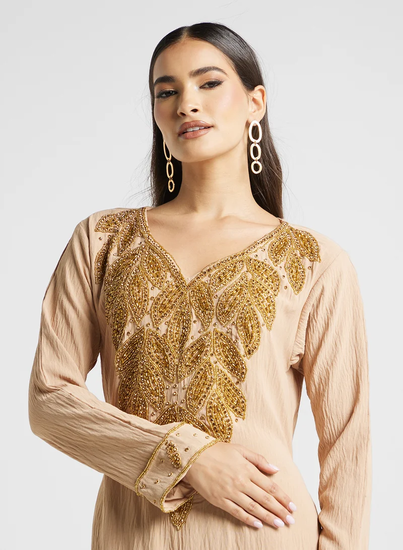 ARABIAN CLOSET Embellished Belted Jalabiya