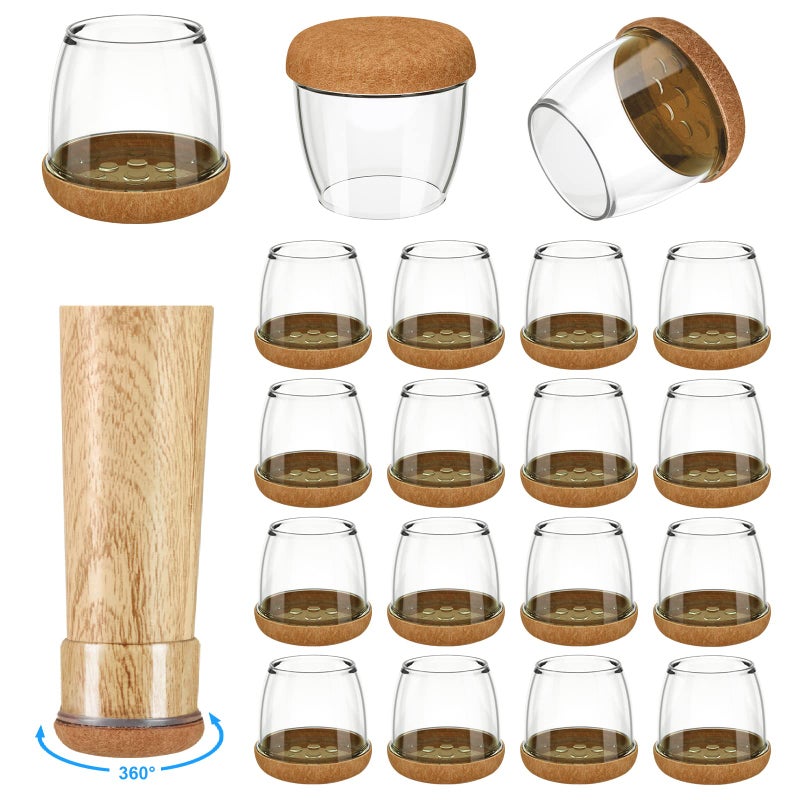 Yarehand 16 Pack Chair Leg Floor Protectors for Hardwood Floors, Round Rubber Furniture Sliders, 360Â°Felt Pad Bottom Wrapped Thickening Silicone Furniture Legs Caps Covers(Round,Clear-Brown-L) - Image 1