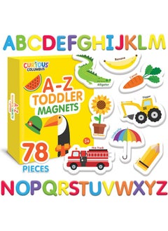 Curious Columbus Curious Columbus Magnetic Objects and Letters. Set of 78 Foam Magnets Including 52 Pictures and 26 Uppercase Alphabet Magnets from A-Z. Best Educational Toy for Preschool Learning  - Image 1