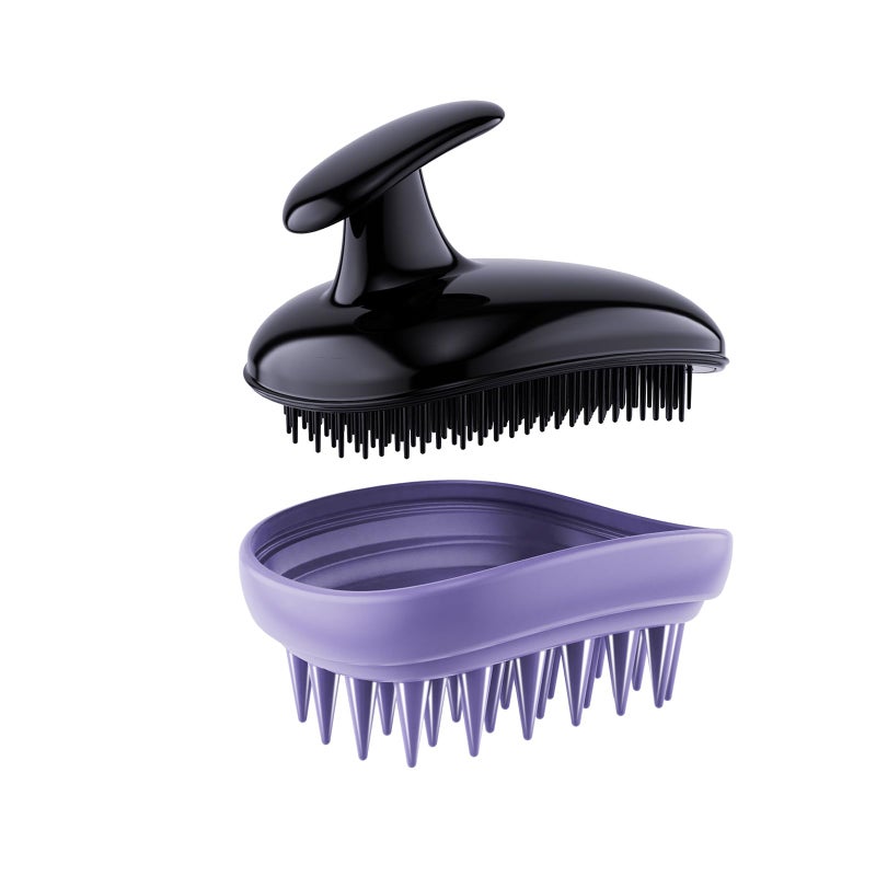 Rebex 2-in-1 Scalp Massager Shampoo Brush,Scalp Scrubber, Exfoliator Brush for Removing Dandruff & Hair Growth,Detangling Scrubber for Wet or Dry Hair (Black Purple) - Image 1