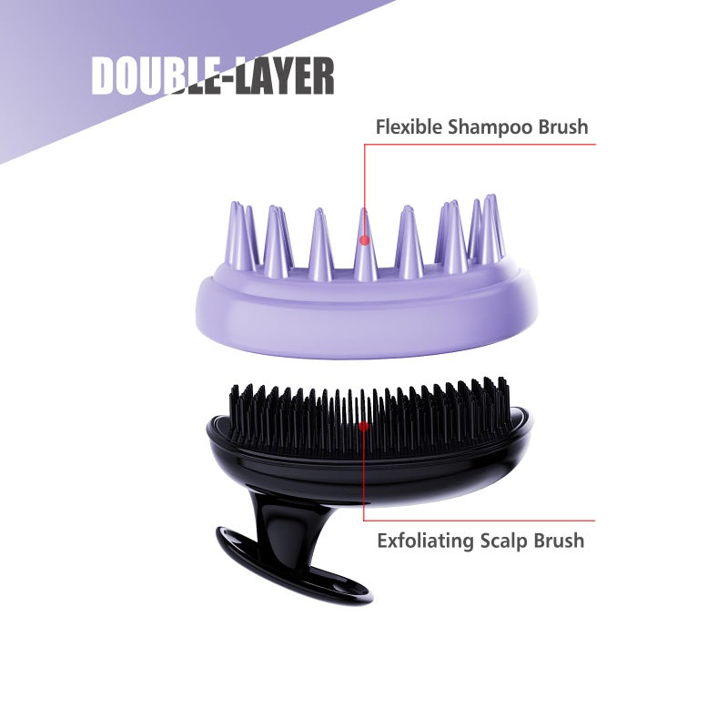 Rebex 2-in-1 Scalp Massager Shampoo Brush,Scalp Scrubber, Exfoliator Brush for Removing Dandruff & Hair Growth,Detangling Scrubber for Wet or Dry Hair (Black Purple) - Image 3