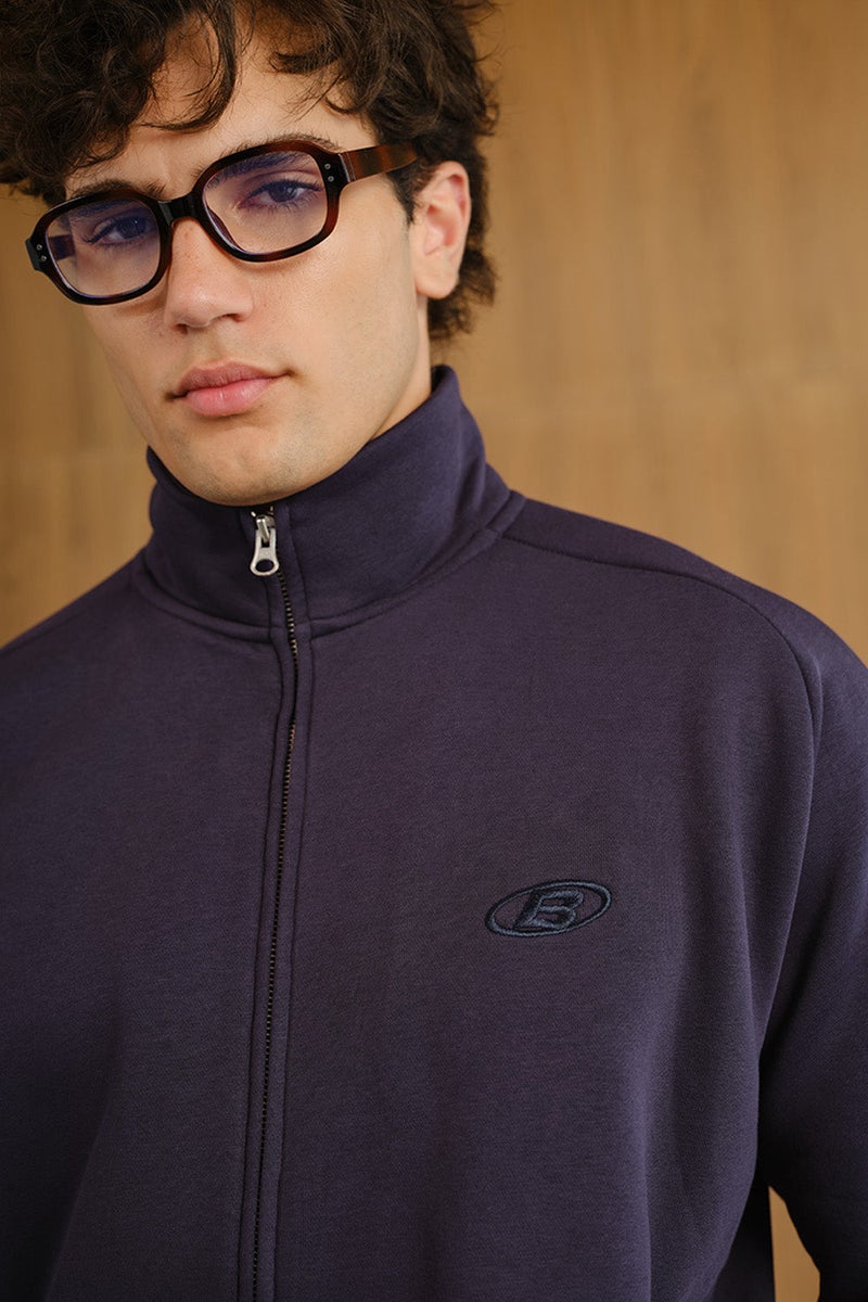 Bonkers Corner جاكيت زيبير ذو ياقة عالية باللون الأزرق للرجال - Image 2