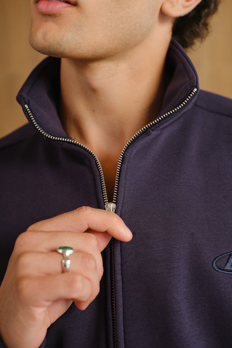 Bonkers Corner جاكيت زيبير ذو ياقة عالية باللون الأزرق للرجال - Image 4