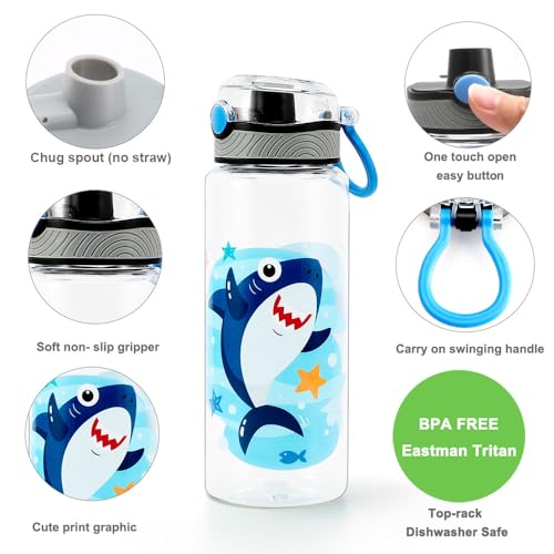 Home Tune 23oz Kids Water Bottle for School Boys, BPA FREE Tritan, Leak Proof Flip Top Lid, Easy Clean, Carry Handle - Shark - Image 2
