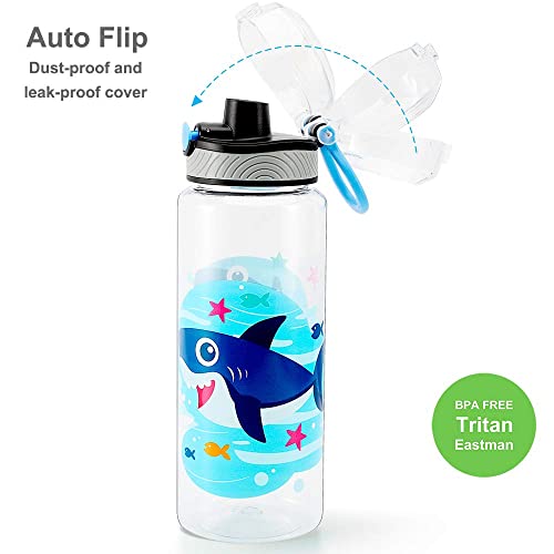 Home Tune 23oz Kids Water Bottle for School Boys, BPA FREE Tritan, Leak Proof Flip Top Lid, Easy Clean, Carry Handle - Shark - Image 4