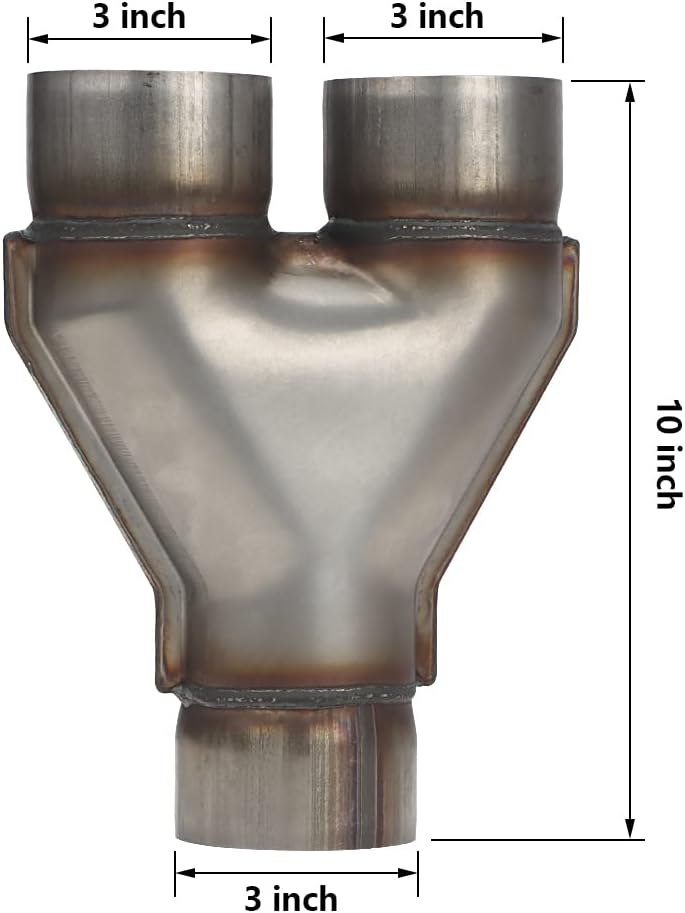 A-KARCK Exhaust Y Pipe 3" Inlet, Stainless Steel 10" Long Dual 3" Outlet Y Pipe - Image 2