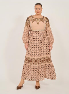 Styli Print Long Sleeves A-Line Maxi Dress  - Image 1