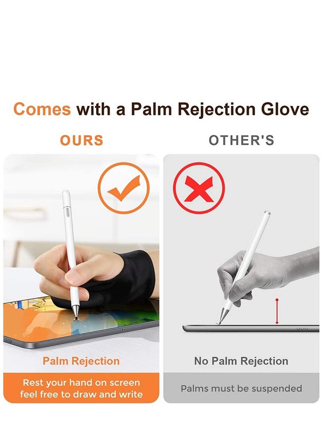 iPad Pencil with Palm Rejection Glove, Capacitive Stylus Pen for Kid Student DrawingWriting, Universal for iPad Pro/iPad 8th/7th/6th, Generation/Mini/Air/iPhone/Android/Samsung/Surface White