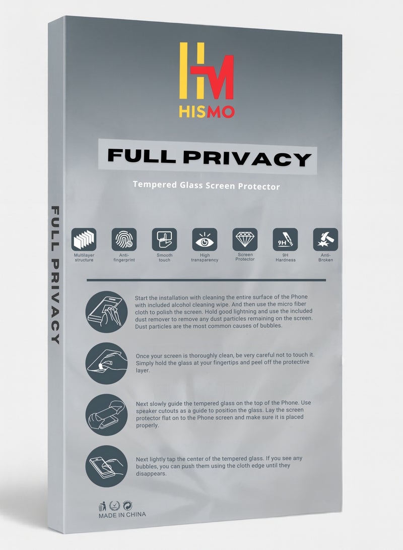 HISMO 360° Full Privacy Screen Protector【iPhone 15 Plus】360 Degree All-Angles Peeping Protection, 9H Tempered Glass, Bubble-Free Installation, Smooth Touch, Full Edge Coverage - Image 2