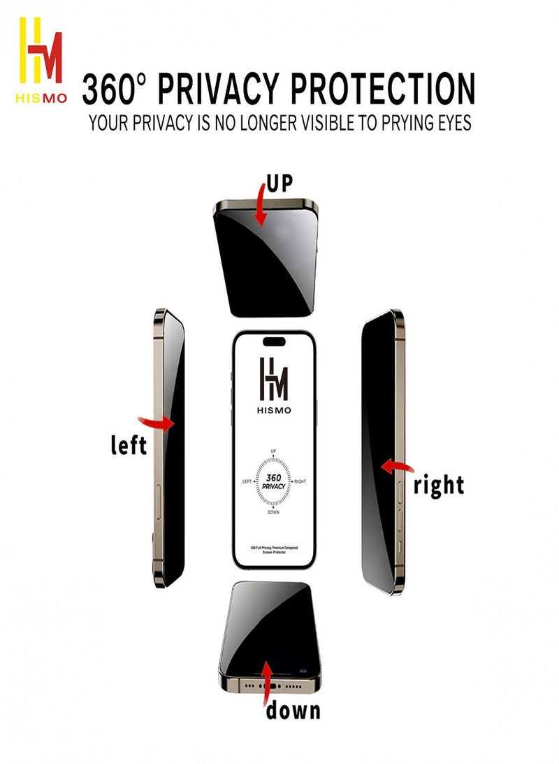 HISMO 360° Full Privacy Screen Protector【iPhone 15 Plus】360 Degree All-Angles Peeping Protection, 9H Tempered Glass, Bubble-Free Installation, Smooth Touch, Full Edge Coverage - Image 4