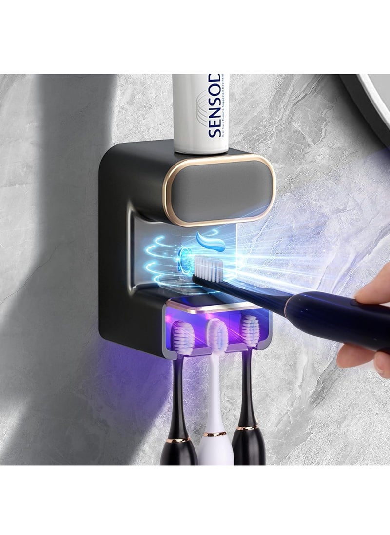 GUDOO Automatic Toothpaste Dispenser Wall Mounted Electric Toothpaste Dispenser with 3 Toothpaste Slots Toothpaste Dispenser for Kids and Adults Black  - Image 1