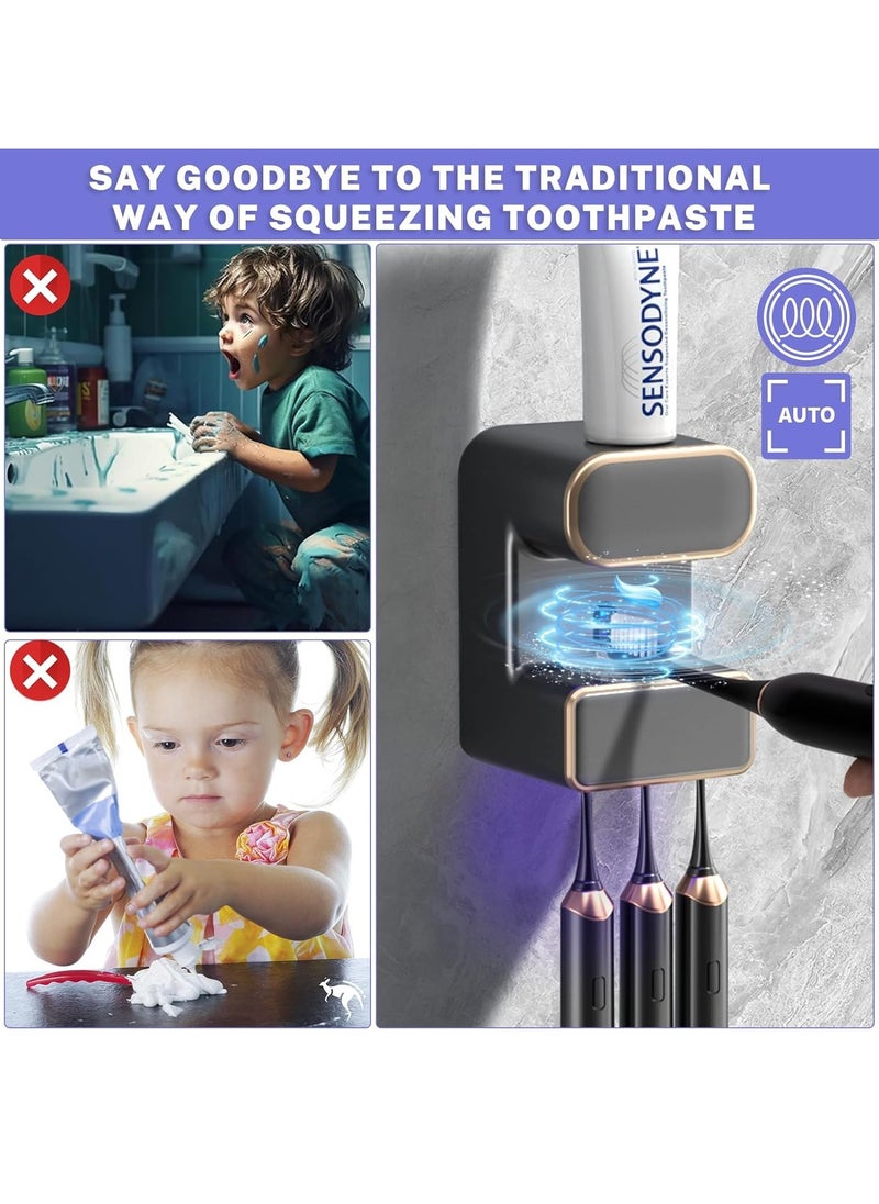 GUDOO Automatic Toothpaste Dispenser Wall Mounted Electric Toothpaste Dispenser with 3 Toothpaste Slots Toothpaste Dispenser for Kids and Adults Black  - Image 5