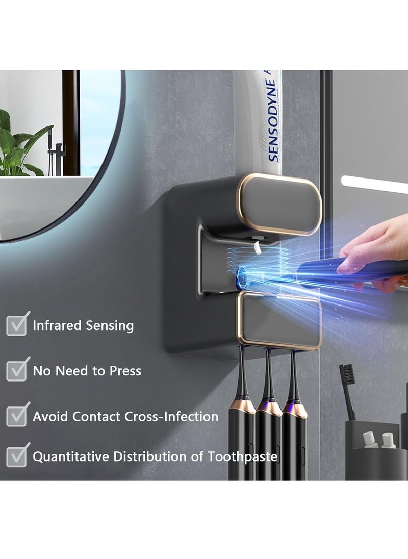 GUDOO Automatic Toothpaste Dispenser Wall Mounted Electric Toothpaste Dispenser with 3 Toothpaste Slots Toothpaste Dispenser for Kids and Adults Black  - Image 4