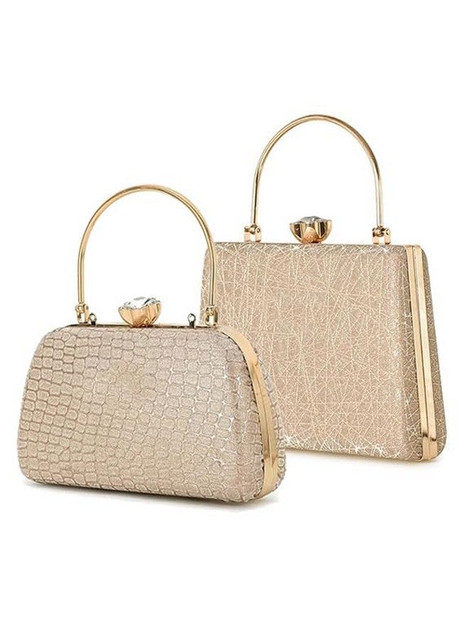 Zaib Bridal Clutch bag for Women - Elegant Evening Purse, Wedding Accessories, Satin Shoulder Bag for Brides, Bridesmaid (Golden - 50&57 No) - Image 1