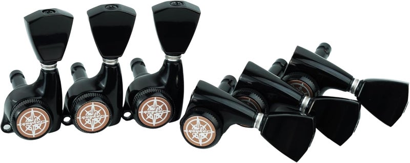 guyker Guitar Locking Tuners (3L + 3R Handed) – 1:21 Lock String Sealed Tuning Key Pegs Machine Heads with Keystone Knob Replacement for LP, SG, TL Style Electric or Acoustic Guitars – Black - Image 4